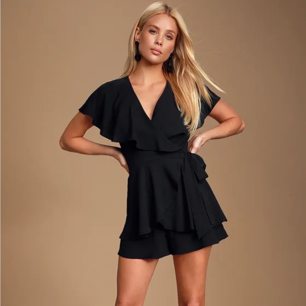 Lulus Aldrin Black Ruffled Backless Wrap Skort
Romper